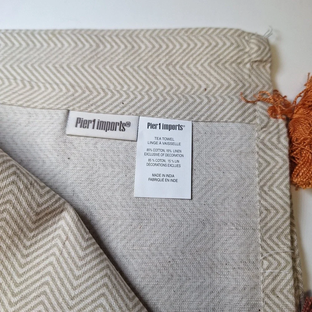 Pier 1 Imports Tea Towel Embroidered Hedgehog Floral Rustic Kitchen‎ Decor